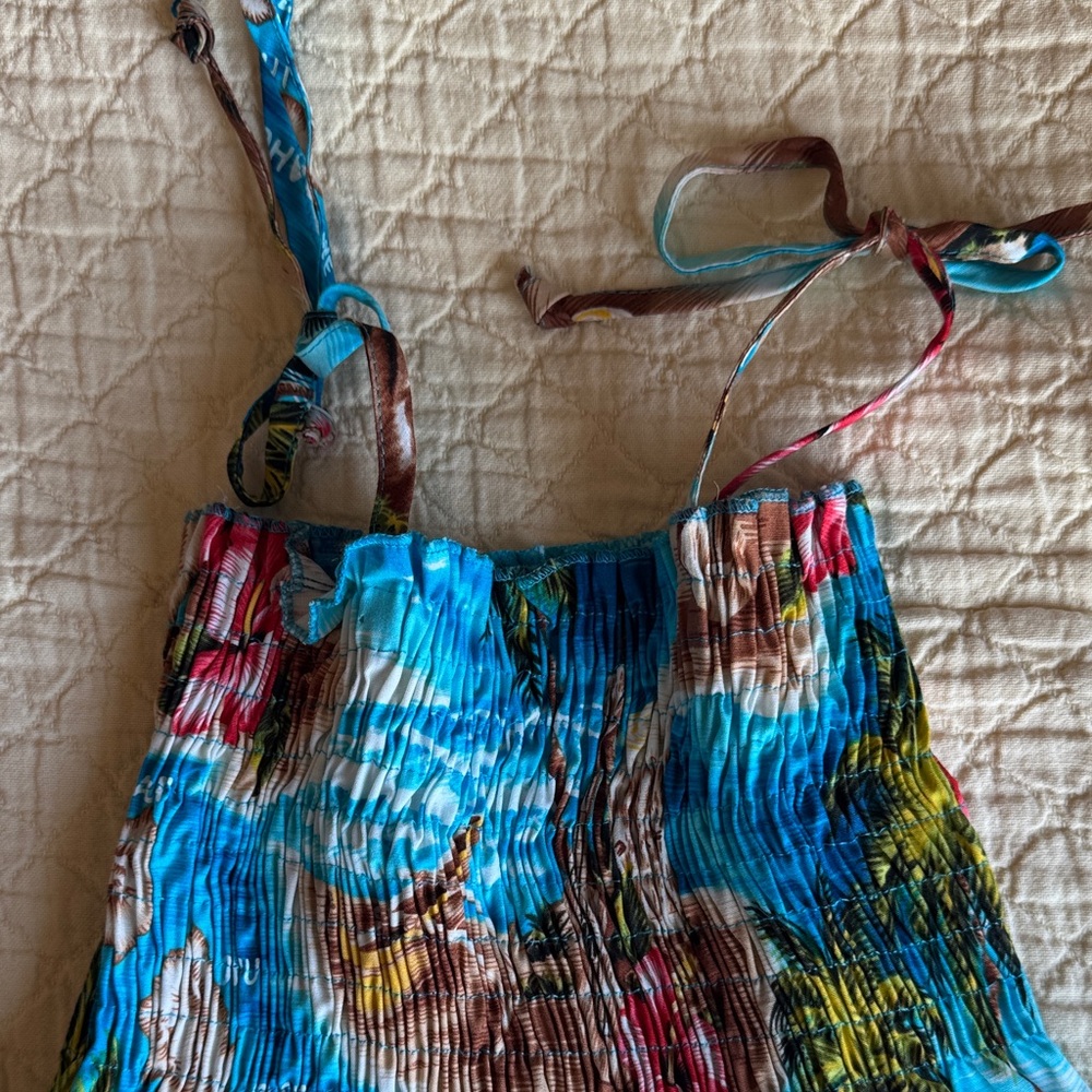 Tropical Hawaii Blue and Pink Kids Dress - Picture 5 of 6